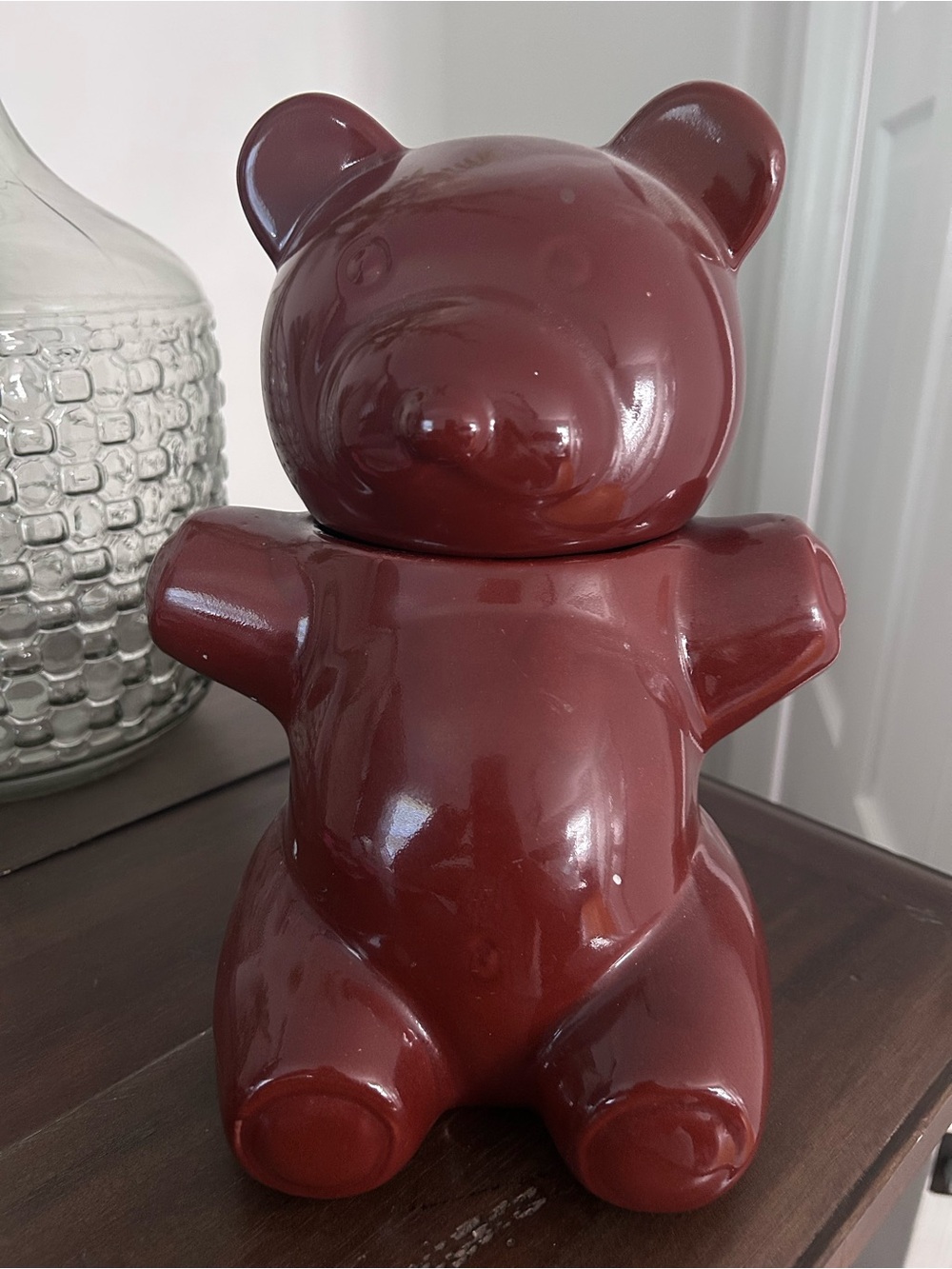 Glossy Ceramic Bear Figurine in Burgundy - Home Art Accent